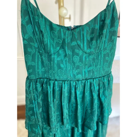 Lulus Emerald Green Maxi Dress Tiered Ruffle Romantic Wedding Guest Cottagecore - Picture 4 of 12